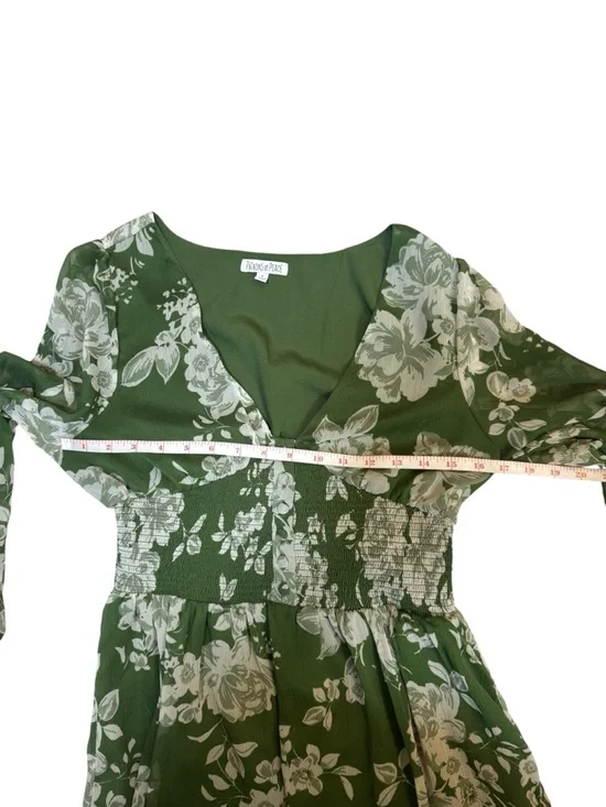 Patrons of Peace Floral Midi Dress Size S Green Smocked Waist Boho - Picture 4 of 8
